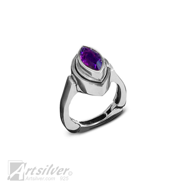 Marqise Faceted Amethyst Expandable Ring